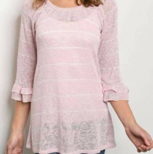 Pretty in Pink! Pink and white striped 3/4 sleeve